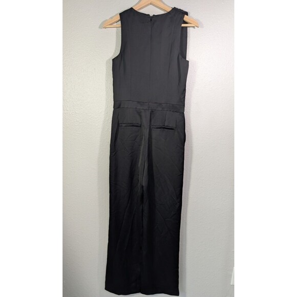 Banana Republic Bow-Shoulder Jumpsuit Sz 0 Black EUC Classic Minimalist Silky127 - Picture 4 of 12